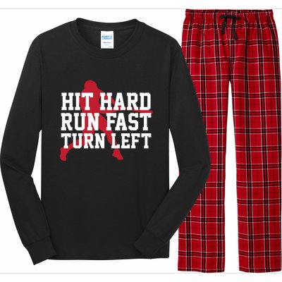 Funny Baseball Player Humor Hit Hard Run Fast Turn Left Gift Long Sleeve Pajama Set