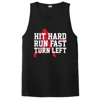 Funny Baseball Player Humor Hit Hard Run Fast Turn Left Gift PosiCharge Competitor Tank