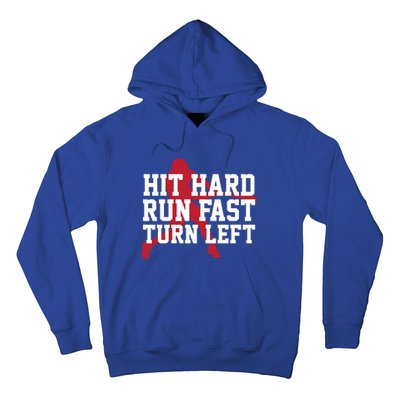 Funny Baseball Player Humor Hit Hard Run Fast Turn Left Gift Hoodie