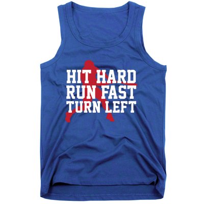 Funny Baseball Player Humor Hit Hard Run Fast Turn Left Gift Tank Top