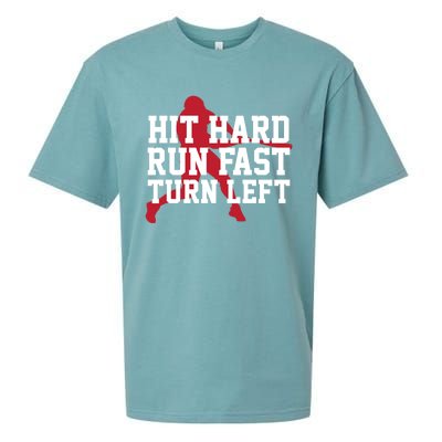 Funny Baseball Player Humor Hit Hard Run Fast Turn Left Gift Sueded Cloud Jersey T-Shirt