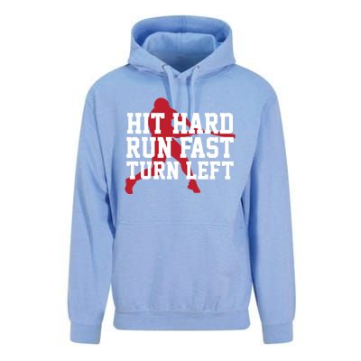 Funny Baseball Player Humor Hit Hard Run Fast Turn Left Gift Unisex Surf Hoodie