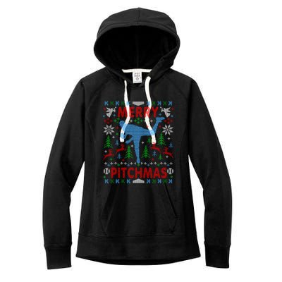 Funny Baseball Pitcher Ugly Christmas Sweater Party Gift Women's Fleece Hoodie