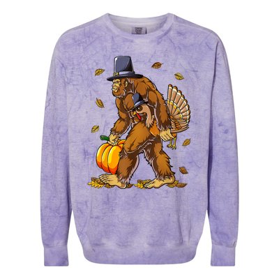 Funny Bigfoot Pilgrim Turkey Pumpkin Thanksgiving Day Colorblast Crewneck Sweatshirt