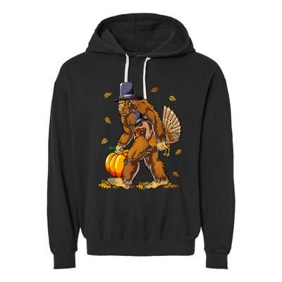 Funny Bigfoot Pilgrim Turkey Pumpkin Thanksgiving Day Garment-Dyed Fleece Hoodie