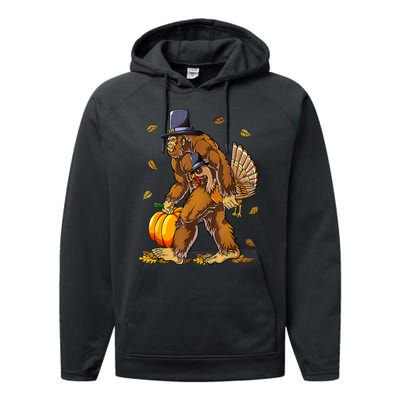 Funny Bigfoot Pilgrim Turkey Pumpkin Thanksgiving Day Performance Fleece Hoodie