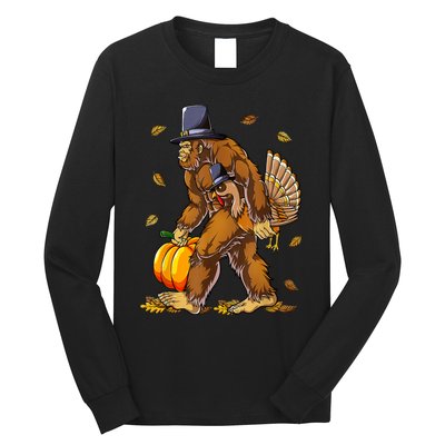 Funny Bigfoot Pilgrim Turkey Pumpkin Thanksgiving Day Long Sleeve Shirt