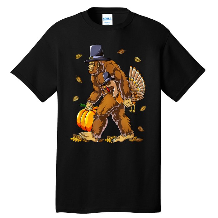 Funny Bigfoot Pilgrim Turkey Pumpkin Thanksgiving Day Tall T-Shirt