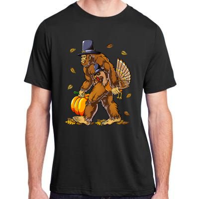 Funny Bigfoot Pilgrim Turkey Pumpkin Thanksgiving Day Adult ChromaSoft Performance T-Shirt