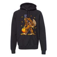 Funny Bigfoot Pilgrim Turkey Pumpkin Thanksgiving Day Premium Hoodie