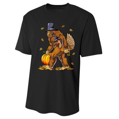 Funny Bigfoot Pilgrim Turkey Pumpkin Thanksgiving Day Performance Sprint T-Shirt