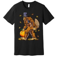 Funny Bigfoot Pilgrim Turkey Pumpkin Thanksgiving Day Premium T-Shirt