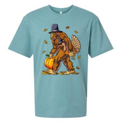 Funny Bigfoot Pilgrim Turkey Pumpkin Thanksgiving Day Sueded Cloud Jersey T-Shirt