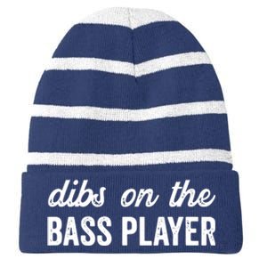 Funny Bass Player Wife Dibs On The Bass Player Striped Beanie with Solid Band