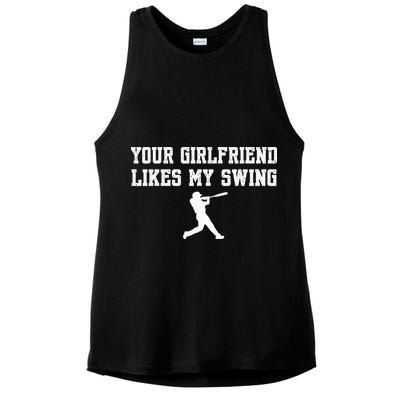 Funny Baseball Quote Your Girlfriend Likes My Swing Yo.Uth Ladies PosiCharge Tri-Blend Wicking Tank