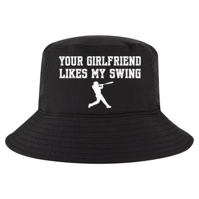 Funny Baseball Quote Your Girlfriend Likes My Swing Yo.Uth Cool Comfort Performance Bucket Hat