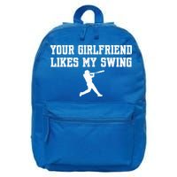 Funny Baseball Quote Your Girlfriend Likes My Swing Yo.Uth 16 in Basic Backpack