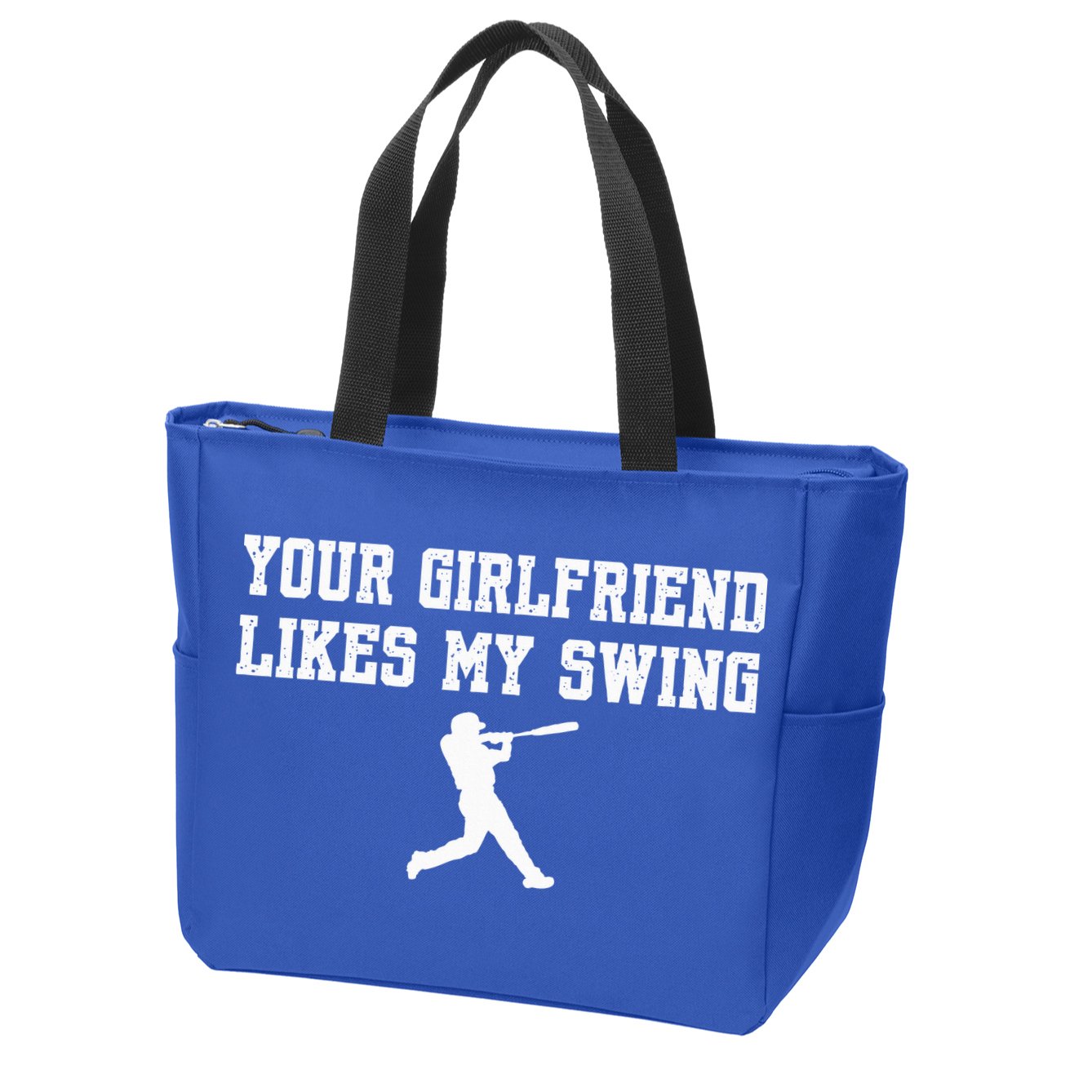 Funny Baseball Quote Your Girlfriend Likes My Swing Yo.Uth Zip Tote Bag