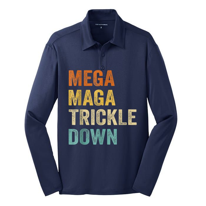 Funny Biden Quotes Mega MAGA Trickle Down Silk Touch Performance Long Sleeve Polo