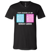 Funny Bingo Queen Stop Staring At My Bingo Cards V-Neck T-Shirt