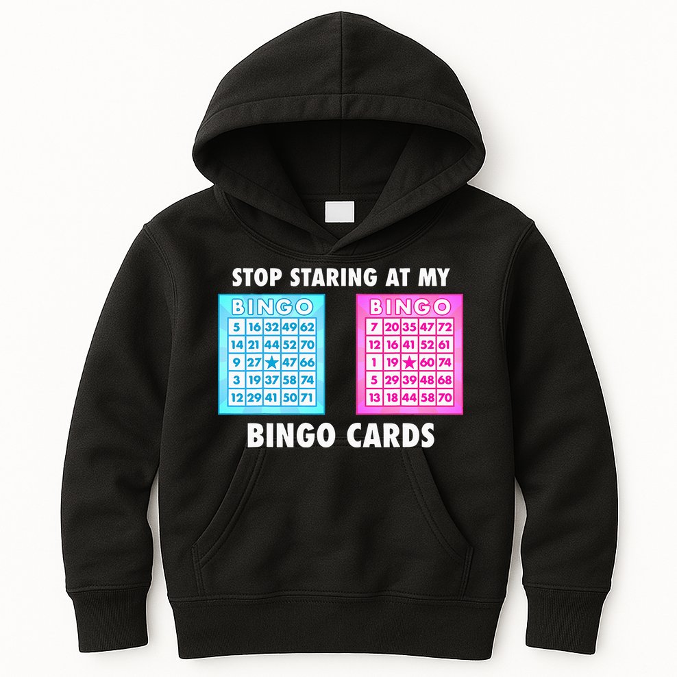 Funny Bingo Queen Stop Staring At My Bingo Cards Kids Hoodie