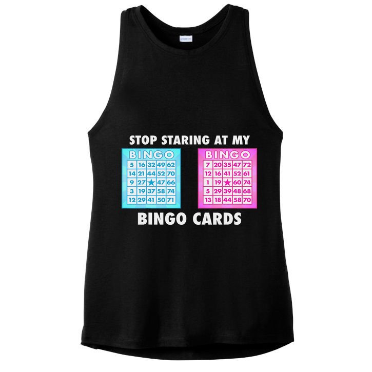 Funny Bingo Queen Stop Staring At My Bingo Cards Ladies PosiCharge Tri-Blend Wicking Tank