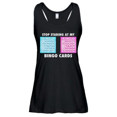 Funny Bingo Queen Stop Staring At My Bingo Cards Ladies Essential Flowy Tank