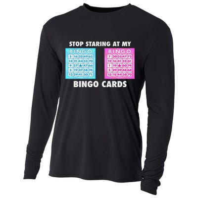 Funny Bingo Queen Stop Staring At My Bingo Cards Cooling Performance Long Sleeve Crew