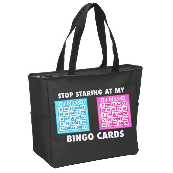 Funny Bingo Queen Stop Staring At My Bingo Cards Zip Tote Bag