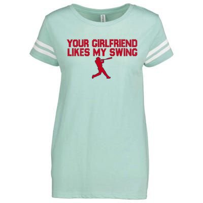 Funny Baseball Quote Your Girlfriend Likes My Swing Enza Ladies Jersey Football T-Shirt