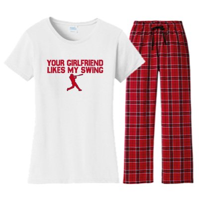 Funny Baseball Quote Your Girlfriend Likes My Swing Women's Flannel Pajama Set