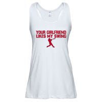 Funny Baseball Quote Your Girlfriend Likes My Swing Ladies Essential Flowy Tank