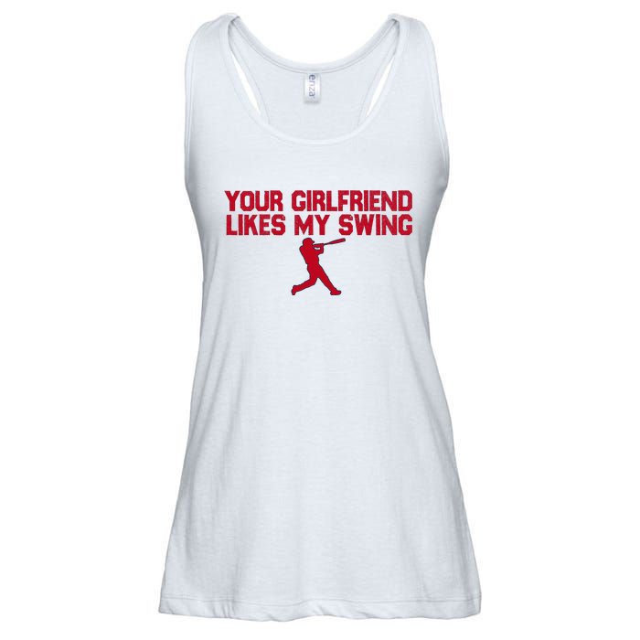 Funny Baseball Quote Your Girlfriend Likes My Swing Ladies Essential Flowy Tank