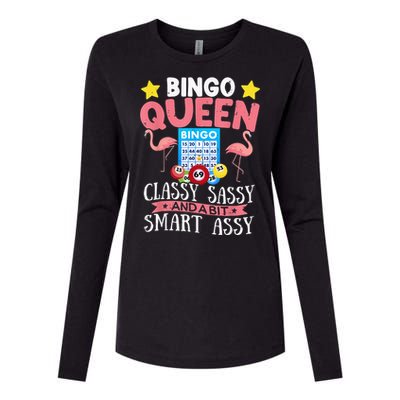 Funny Bingo Queen Bingo Flamingo Mothers Day Womens Cotton Relaxed Long Sleeve T-Shirt