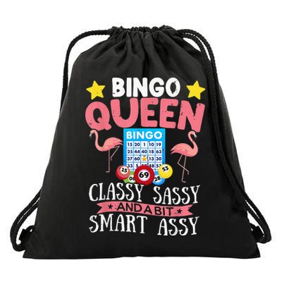 Funny Bingo Queen Bingo Flamingo Mothers Day Drawstring Bag