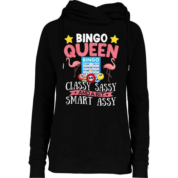 Funny Bingo Queen Bingo Flamingo Mothers Day Womens Funnel Neck Pullover Hood