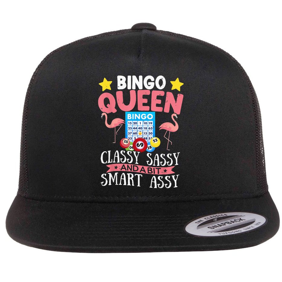 Funny Bingo Queen Bingo Flamingo Mothers Day Flat Bill Trucker Hat