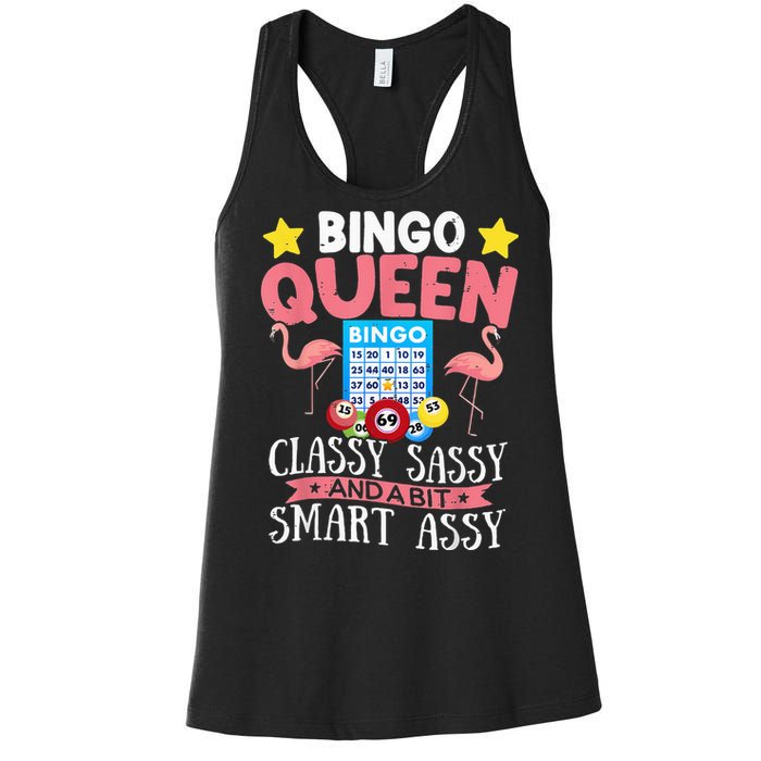 Funny Bingo Queen Bingo Flamingo Mothers Day Women's Racerback Tank