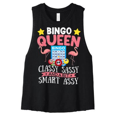 Funny Bingo Queen Bingo Flamingo Mothers Day Women's Racerback Cropped Tank