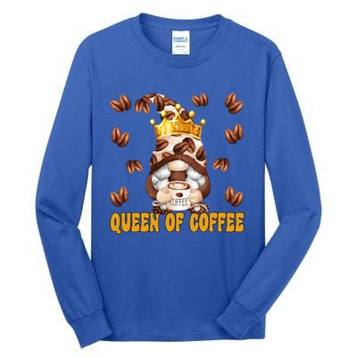 Funny Barista Queen Of Coffee Gnome And Coffee Mom Gift Tall Long Sleeve T-Shirt