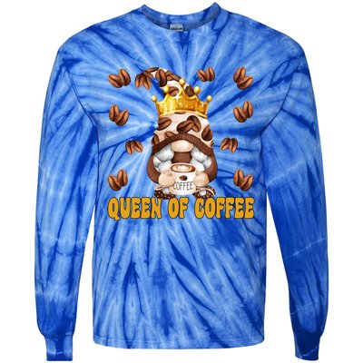 Funny Barista Queen Of Coffee Gnome And Coffee Mom Gift Tie-Dye Long Sleeve Shirt