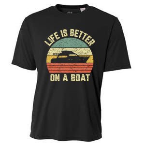 Funny Boating Retro Gift Life Better On A Boat Captain Cooling Performance Crew T-Shirt