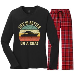 Funny Boating Retro Gift Life Better On A Boat Captain Women's Long Sleeve Flannel Pajama Set 