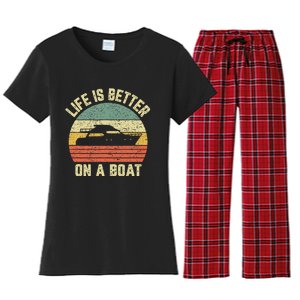 Funny Boating Retro Gift Life Better On A Boat Captain Women's Flannel Pajama Set