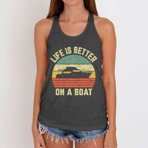 Funny Boating Retro Gift Life Better On A Boat Captain Women's Knotted Racerback Tank