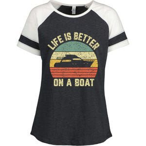 Funny Boating Retro Gift Life Better On A Boat Captain Enza Ladies Jersey Colorblock Tee