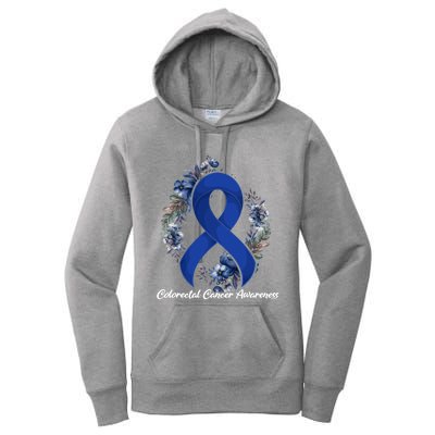 Floral Blue Ribbon Flower Colon Cancer Awareness Meaningful Gift Women's Pullover Hoodie