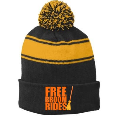 Free Broom Rides Funny Halloween Stripe Pom Pom Beanie