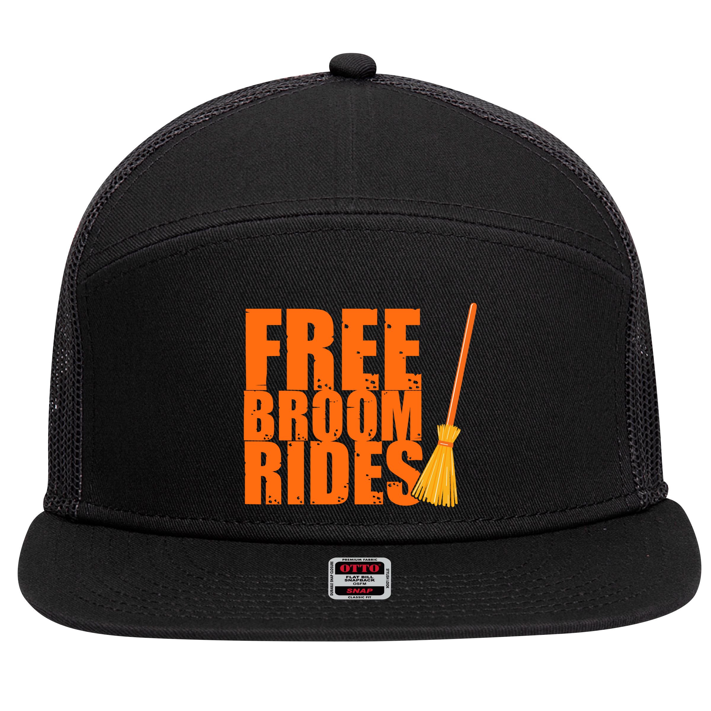 Free Broom Rides Funny Halloween 7 Panel Mesh Trucker Snapback Hat