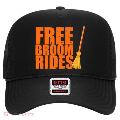 Free Broom Rides Funny Halloween High Crown Mesh Back Trucker Hat